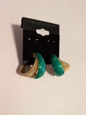 Green and Gold Hoop Earrings - Women Jewelry